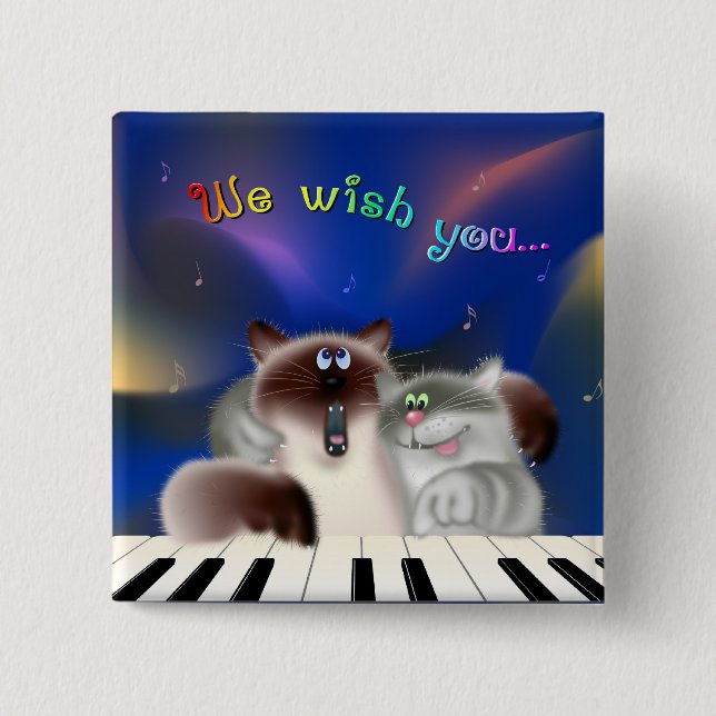 Badge Carré 5 Cm Chats en piano (Devant)