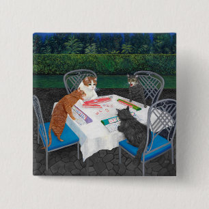 Badge Carré 5 Cm Chats jouant au Mahjong