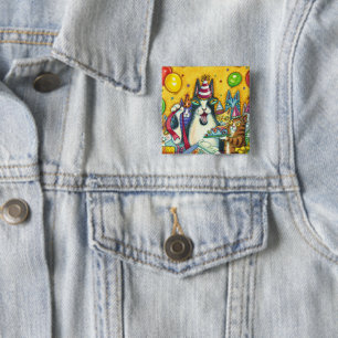 BADGE CARRÉ 5 CM CHATS N'FITZ, CUISINES, MICE, ANNIVERSAIRE AMUSANT