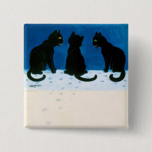 Badge Carré 5 Cm Chats noirs dans la neige, Louis Wain