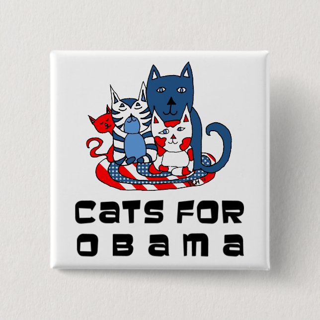 Badge Carré 5 Cm Chats pour Obama (Devant)