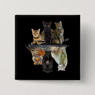 Badge Carré 5 Cm Chats Réflexion Ami Amoureux de les chats Tigre mo
