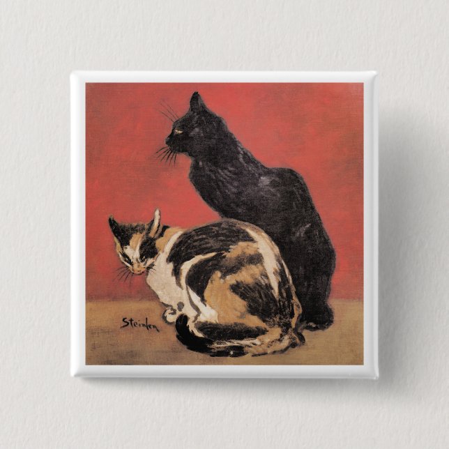 Badge Carré 5 Cm Chats, tableau de Theophile Steinlen, (Devant)