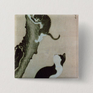 Badge Carré 5 Cm Chats, XVIIème siècle (encre sur la soie)