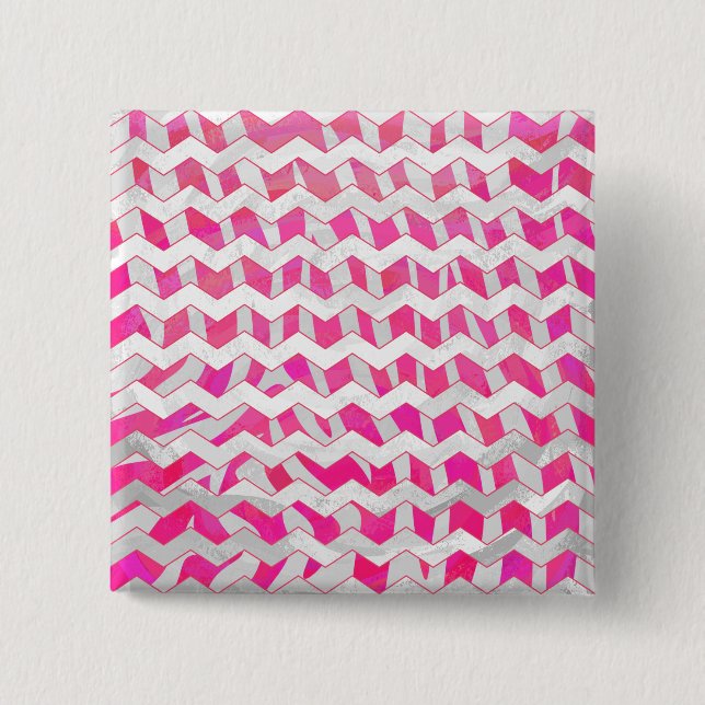 Badge Carré 5 Cm Chaud rose et blanc Chevron Zebra (Devant)