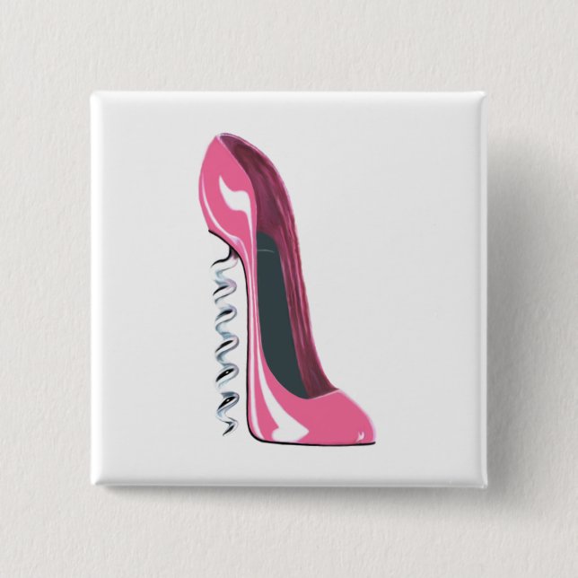 Badge Carré 5 Cm Chaussure stylet rose de tire-bouchon (Devant)