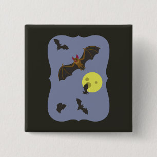 Badge Carré 5 Cm chauves-souris éffrayante d'Halloween