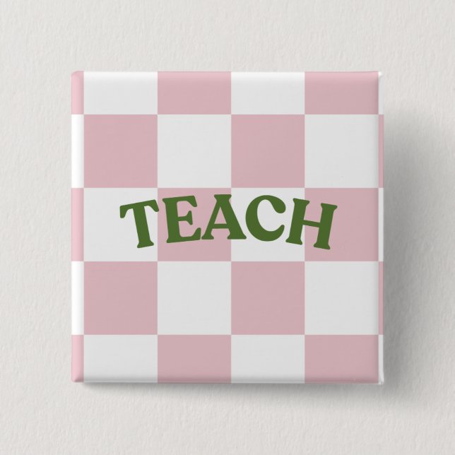Badge Carré 5 Cm Checkered “Teach” Button (Devant)