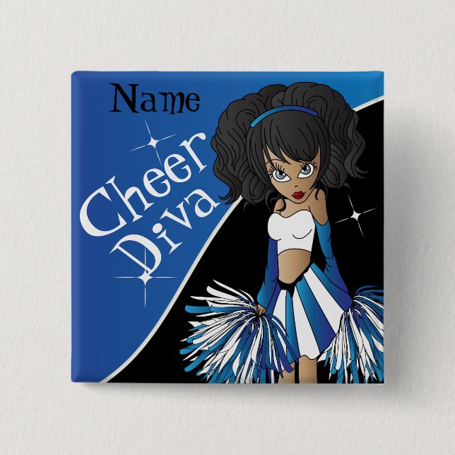 Badge Carré 5 Cm Cheer Diva Pom-pom girl Girl | Nom do-it-yourself  (Devant)