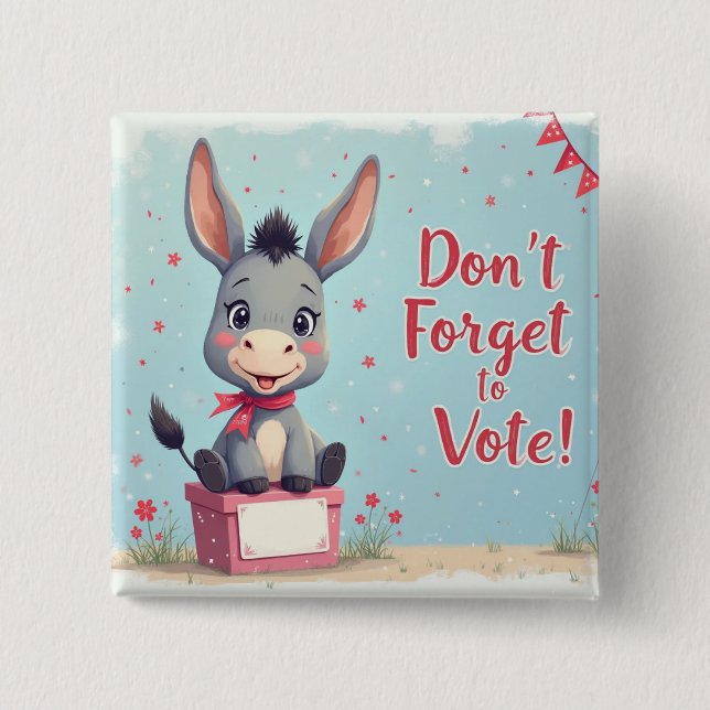 Badge Carré 5 Cm Cheerful Donkey Vote Reminder (Devant)