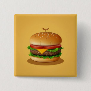 Badge Carré 5 Cm Cheeseburger avec Arrière - plan jaune