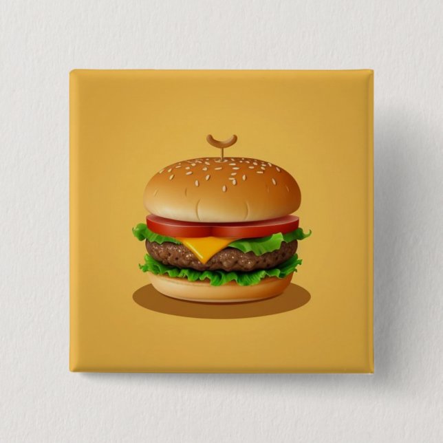 Badge Carré 5 Cm Cheeseburger avec Arrière - plan jaune (Devant)