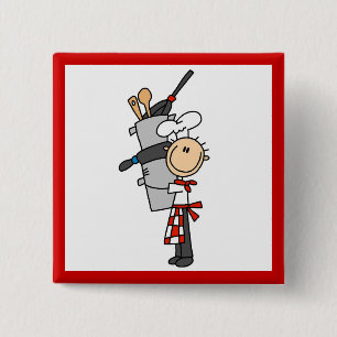 Badge Carré 5 Cm Chef avec casseroles et poêles