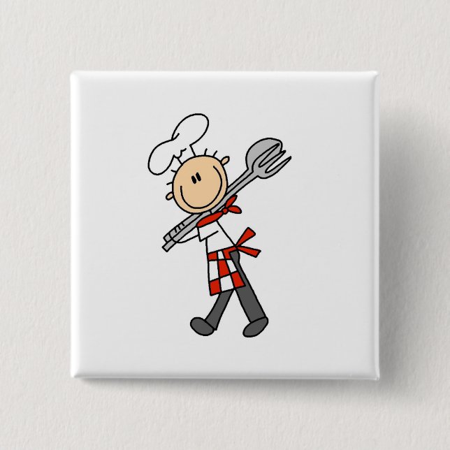 Badge Carré 5 Cm Chef avec des boutons de pinces de salade (Devant)