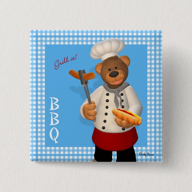 Badge Carré 5 Cm Chef barbecue Dinky Bears (Devant)