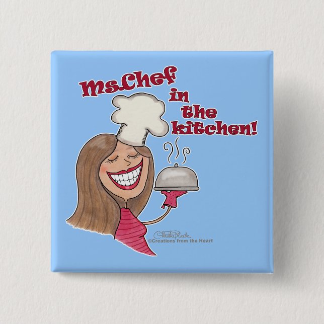 Badge Carré 5 Cm Chef en cuisine (Devant)