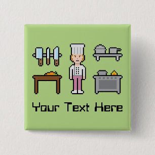 Badge Carré 5 Cm Chef fait sur commande de femelle de pixel