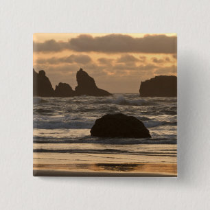 Badge Carré 5 Cm Cheminées de fée sur la plage à Bandon, Oregon