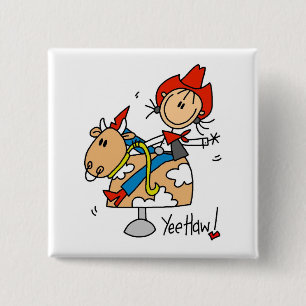 Badge Carré 5 Cm Chemise et Cadeaux Cowgirl Stick Figure Yee Haw