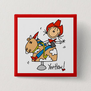 Badge Carré 5 Cm Chemise et Cadeaux Cowgirl Yee Haw à Figure Bâton