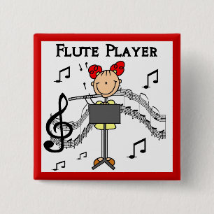 Badge Carré 5 Cm Chemise Fille à Figure Bâton Jouant de la Flûte et