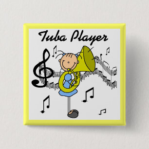Badge Carré 5 Cm Chemise Fille Personnage Bâton Joueuse de Tuba et