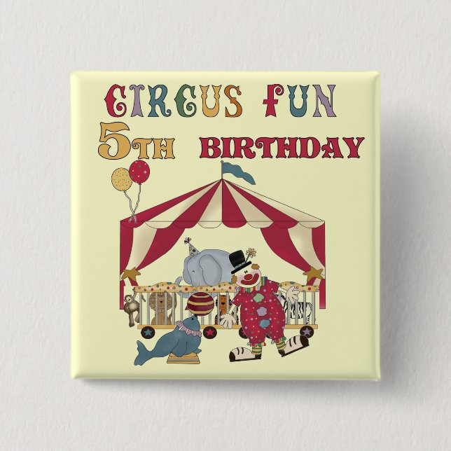 Badge Carré 5 Cm Chemises et cadeaux Circus 5th Birthday (Devant)