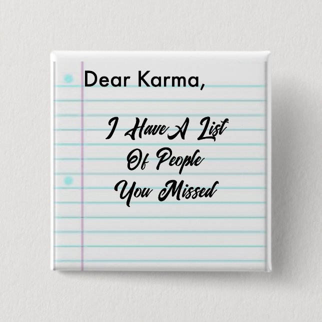Badge Carré 5 Cm Cher Bouton Karma (Devant)