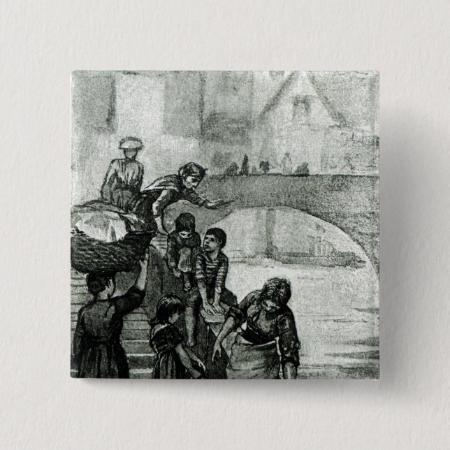 Badge Carré 5 Cm Chercher l'eau de la rivière (Devant)