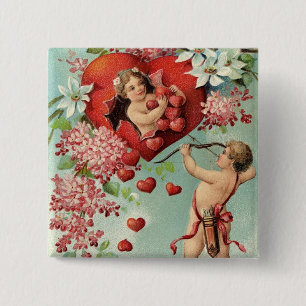 Badge Carré 5 Cm Cherubs et Coeurs vintages de Valentine