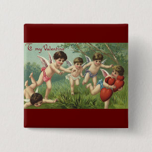 Badge Carré 5 Cm Cherubs vintages de la Saint-Valentin aux Coeurs d
