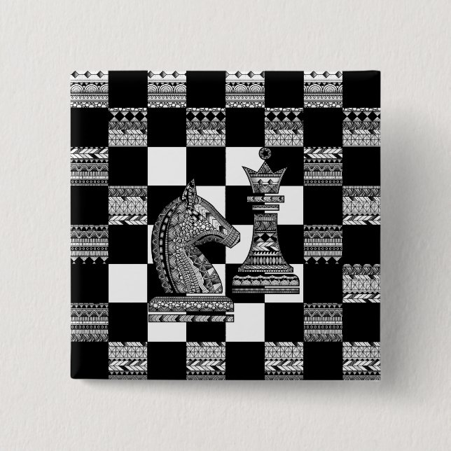 Badge Carré 5 Cm Chess Knight and Queen - Zen Art (Devant)