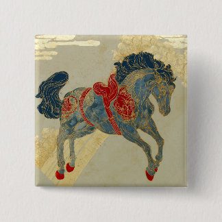 Badge Carré 5 Cm Cheval bleu royal orné 