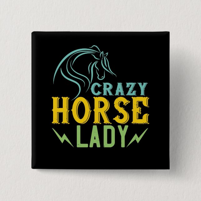 Badge Carré 5 Cm Cheval - Dame Crazy Horse (Devant)