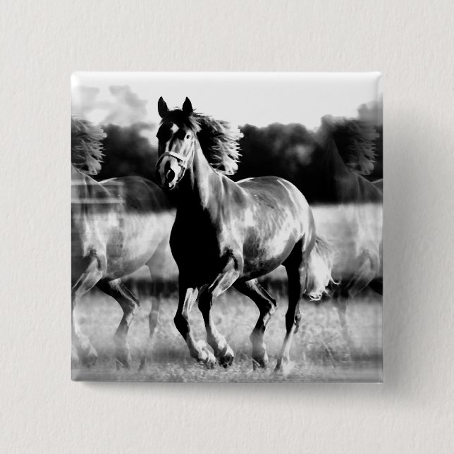 Badge Carré 5 Cm Cheval de course B&W (Devant)