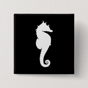 Badge Carré 5 Cm Cheval de mer noir et blanc