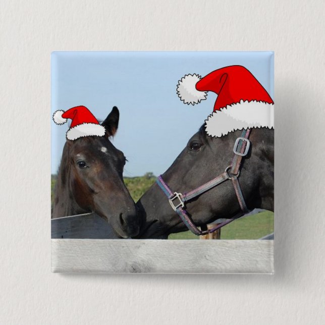 Badge Carré 5 Cm Cheval de Noël et Pony (Devant)