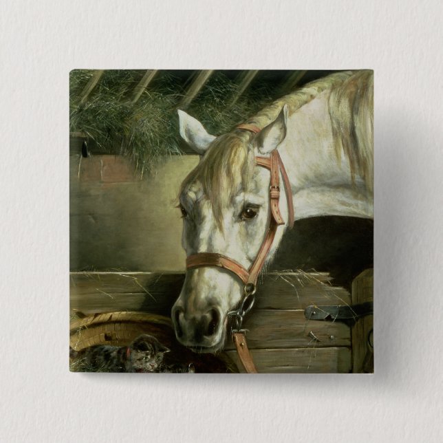 Badge Carré 5 Cm Cheval et chatons, 1890 (Devant)
