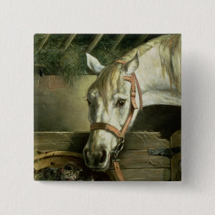 Badge Carré 5 Cm Cheval et chatons, 1890