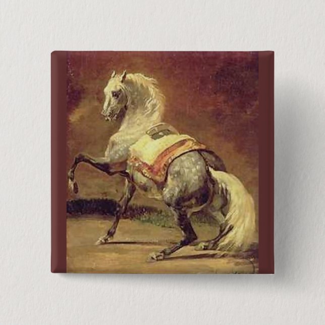 BADGE CARRÉ 5 CM CHEVAL GRAY REMPLI (Devant)