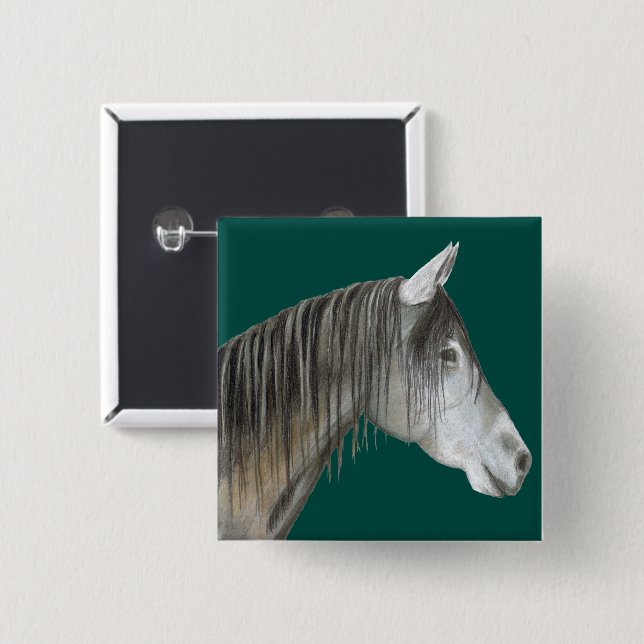 Badge Carré 5 Cm Cheval gris (Devant & derrière)