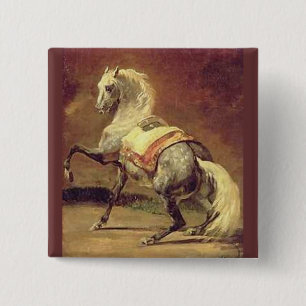 BADGE CARRÉ 5 CM CHEVAL GRIS TACHETÉ