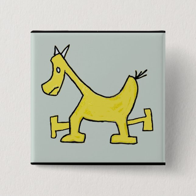 Badge Carré 5 Cm Cheval jaune (Devant)