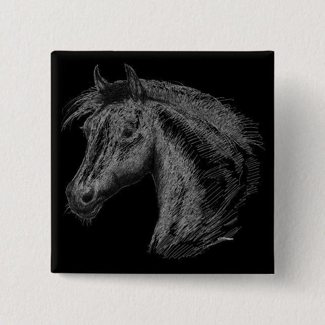 Badge Carré 5 Cm Cheval : Noir (Devant)