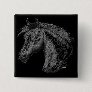 Badge Carré 5 Cm Cheval : Noir
