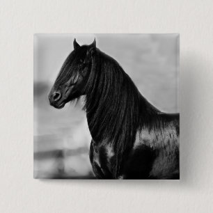Badge Carré 5 Cm Cheval noir frison fier d'étalon