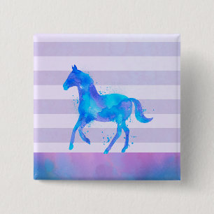 Badge Carré 5 Cm Cheval sauvage en Aquarelle bleu et violet