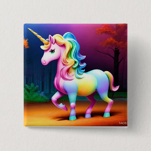 Badge Carré 5 Cm Cheval Unicorn aux couleurs arc-en-ciel