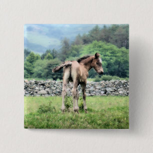 BADGE CARRÉ 5 CM CHEVAUX