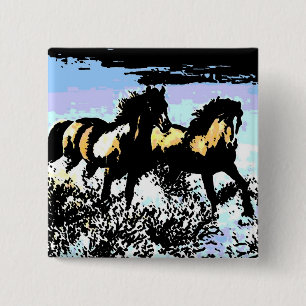 Badge Carré 5 Cm Chevaux courants d'art de bruit